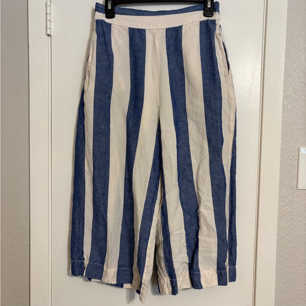 Madewell Blue and White Wide-Leg Pants